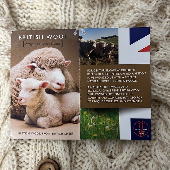 NWT!! British Wool Cream Fisherman’s Knit Cardigan L - Picture 7 of 8